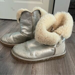 UGG Bailey Button Metallic Silver Cream Shearling Boots